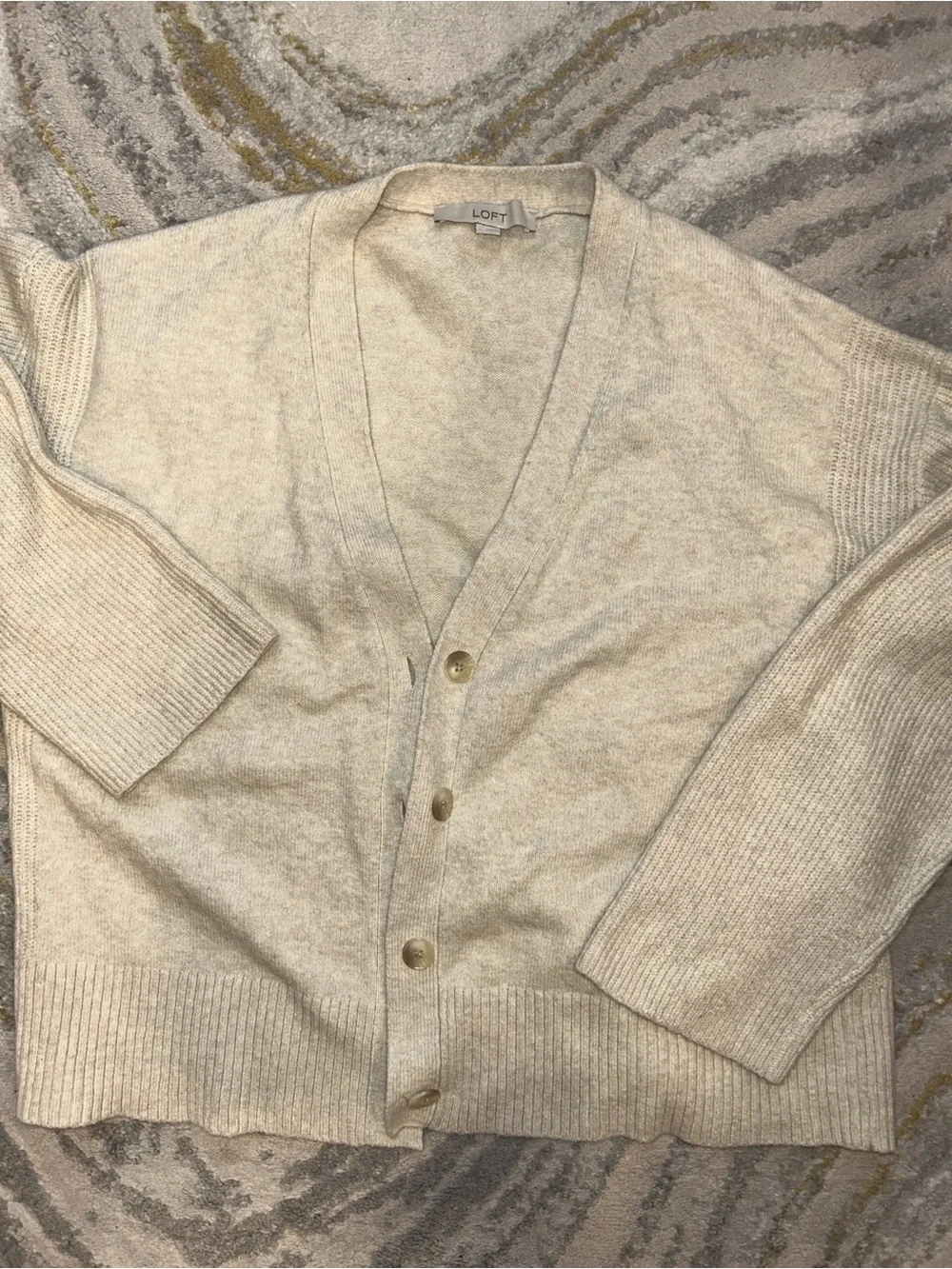 LOFT Women’s Cream V-Neck Button Cardigan - Picture 2 of 11
